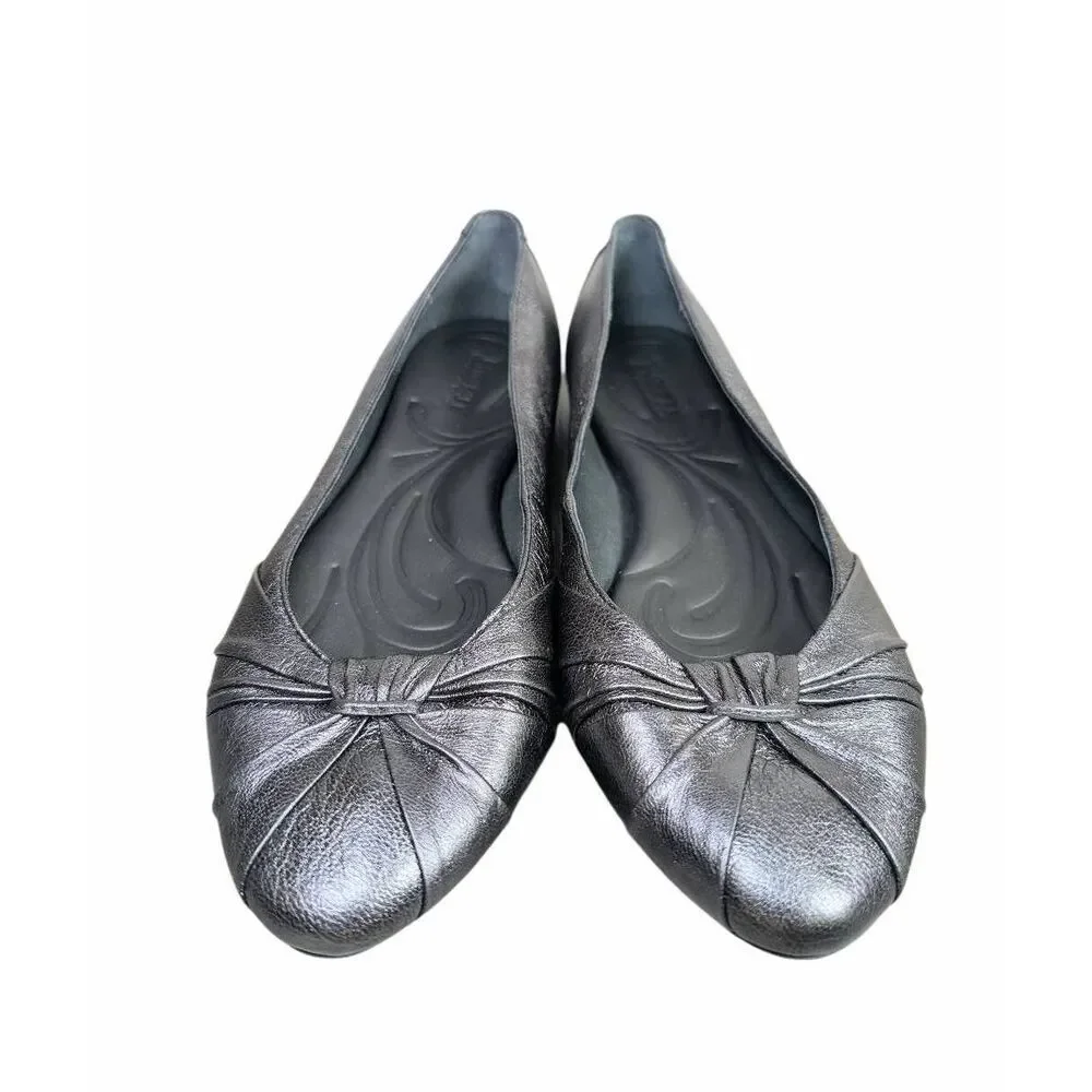 Born Adeline gunmetal silver metallic leather flats womens 9.5